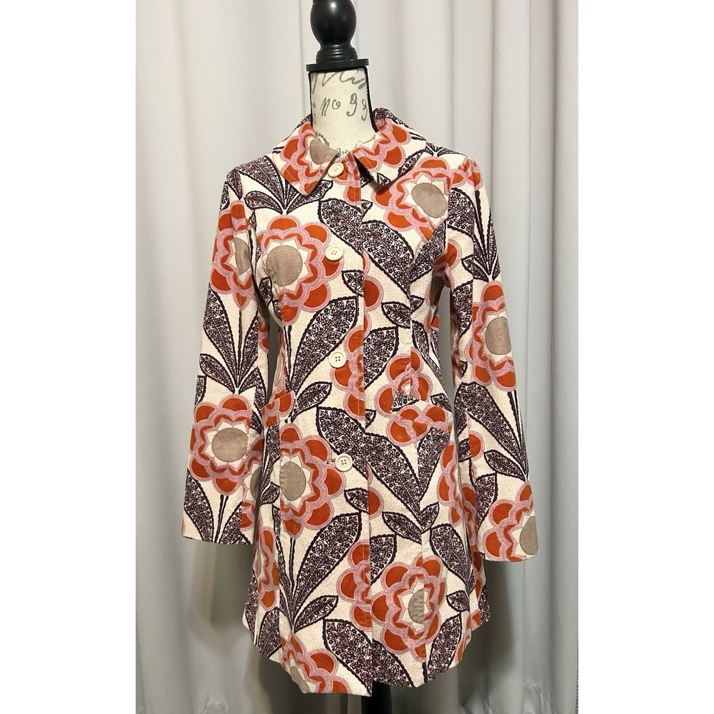 Anthropologie Fei Fall Floral Corduroy Coat Sz 6 Whimsi Retro Bold